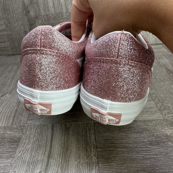 Vans Old Skool V Youth size 5.5/Women 7 Rose Gold Pink Glitter Skate Shoes - Picture 6 of 8